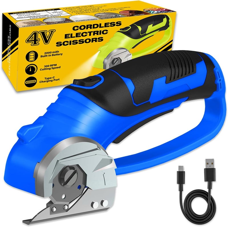 Pratuor Cordless Electric Scissors, 4V Box Cutter & Cardboard Cutter with Upgrade Blade, LED Light, Safety Lock - Rechargeable Rotary Cutter for Fabric, Leather, Plastic, Sewing, Industrial (Royal Blue) - Image 1